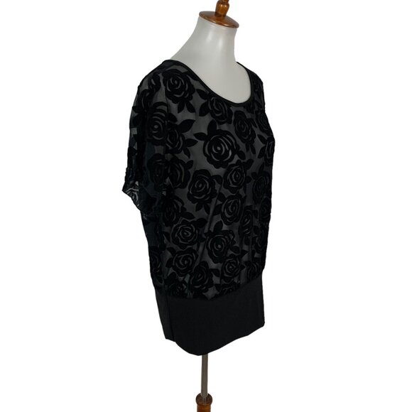 Suzy Shier Top Large Black Short Sleeve Sheer Blouse Night Out Clubwear Sexy - Picture 3 of 5